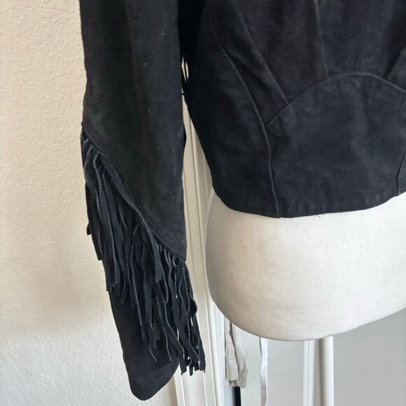 VTG Outerwear by Phoenix 80s Black Suede Fringe Leather Cropped Jacket Western M - Picture 11 of 15